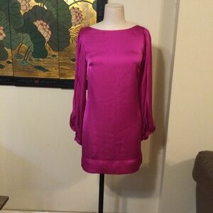 Cache Fuchsia Pink Satin Split Sleeve Dress